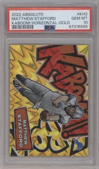 Matthew Stafford from the 2022 Panini Absolute set featuring a Gold parallel graded by PSA and given an overall grade of 10.