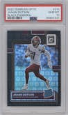 Jahan Dotson from the 2022 Panini Donruss Optic set featuring a Black Pandora parallel graded by PSA and given an overall grade of 10.