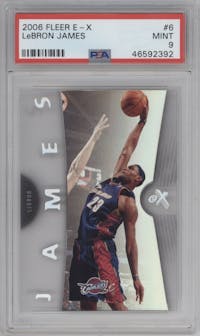 LeBron James from the 2006-07 Fleer E-X set graded by PSA and given an overall grade of 9.