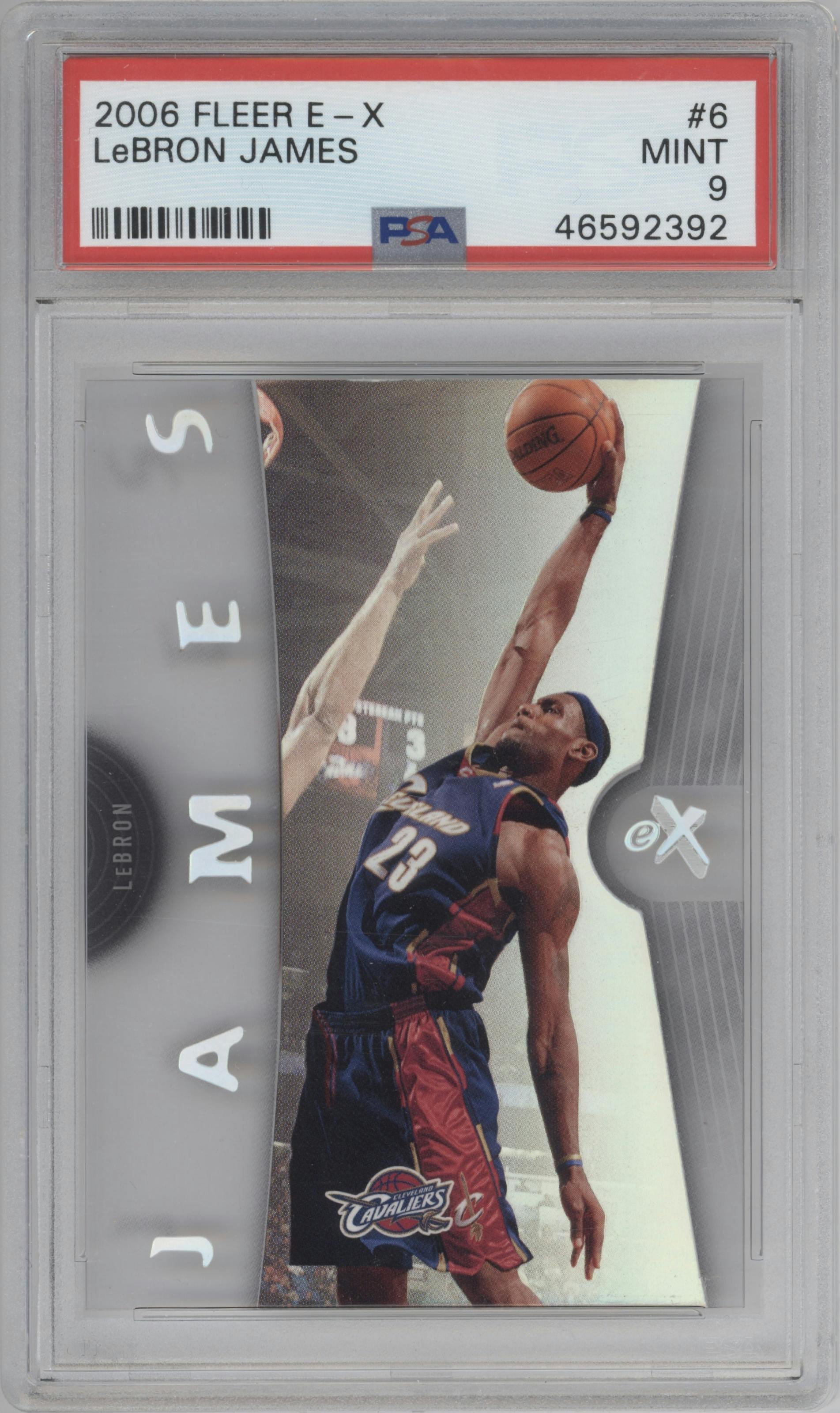 LeBron James from the 2006-07 Fleer E-X set graded by PSA and given an overall grade of 9.