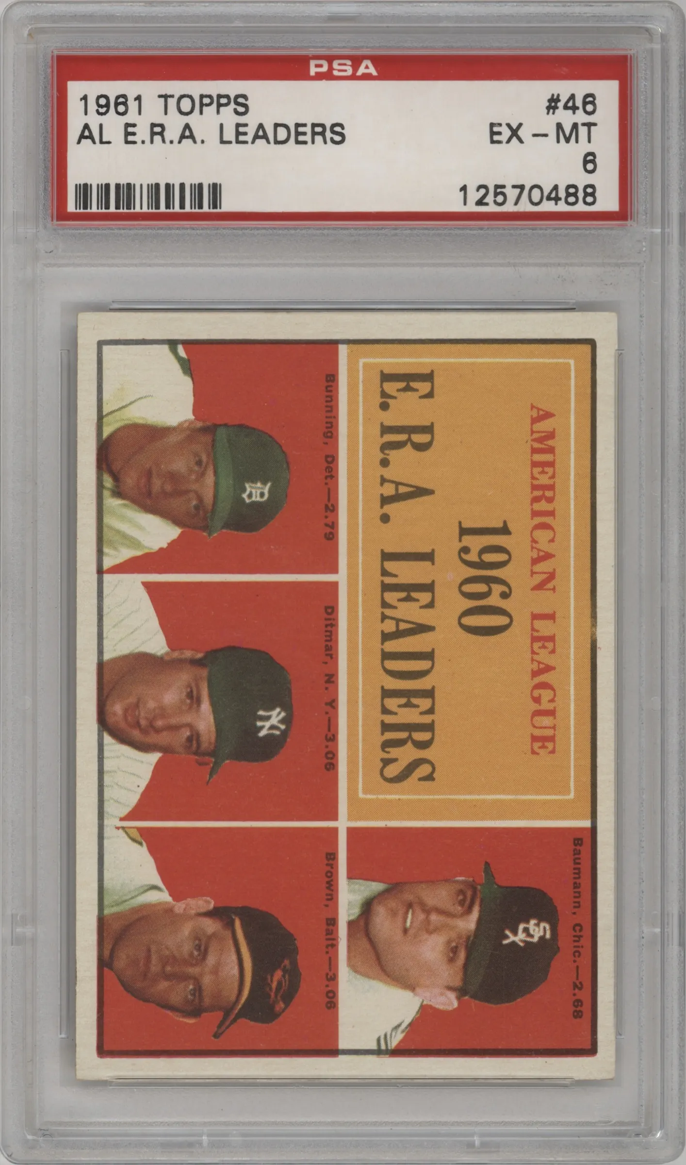 1961 Topps Frank Baumann/Jim Bunning/Art Ditmar/Hal Brown #46 PSA 6