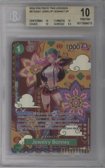Jewelry Bonney from the 2024 One Piece set featuring a Alternate Art parallel graded by Beckett and given an overall grade of 10.