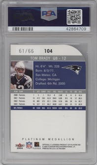 Tom Brady from the 2004 Ultra set featuring a Platinum Medallion parallel graded by PSA and given an overall grade of 10.