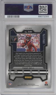 Tank Dell from the 2023 Panini Prizm set featuring a Purple Ice parallel graded by PSA and given an overall grade of 10.