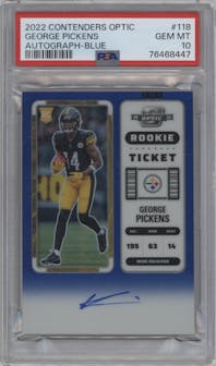 George Pickens from the 2022 Panini Contenders Optic set featuring a Blue parallel graded by PSA and given an overall grade of 10.