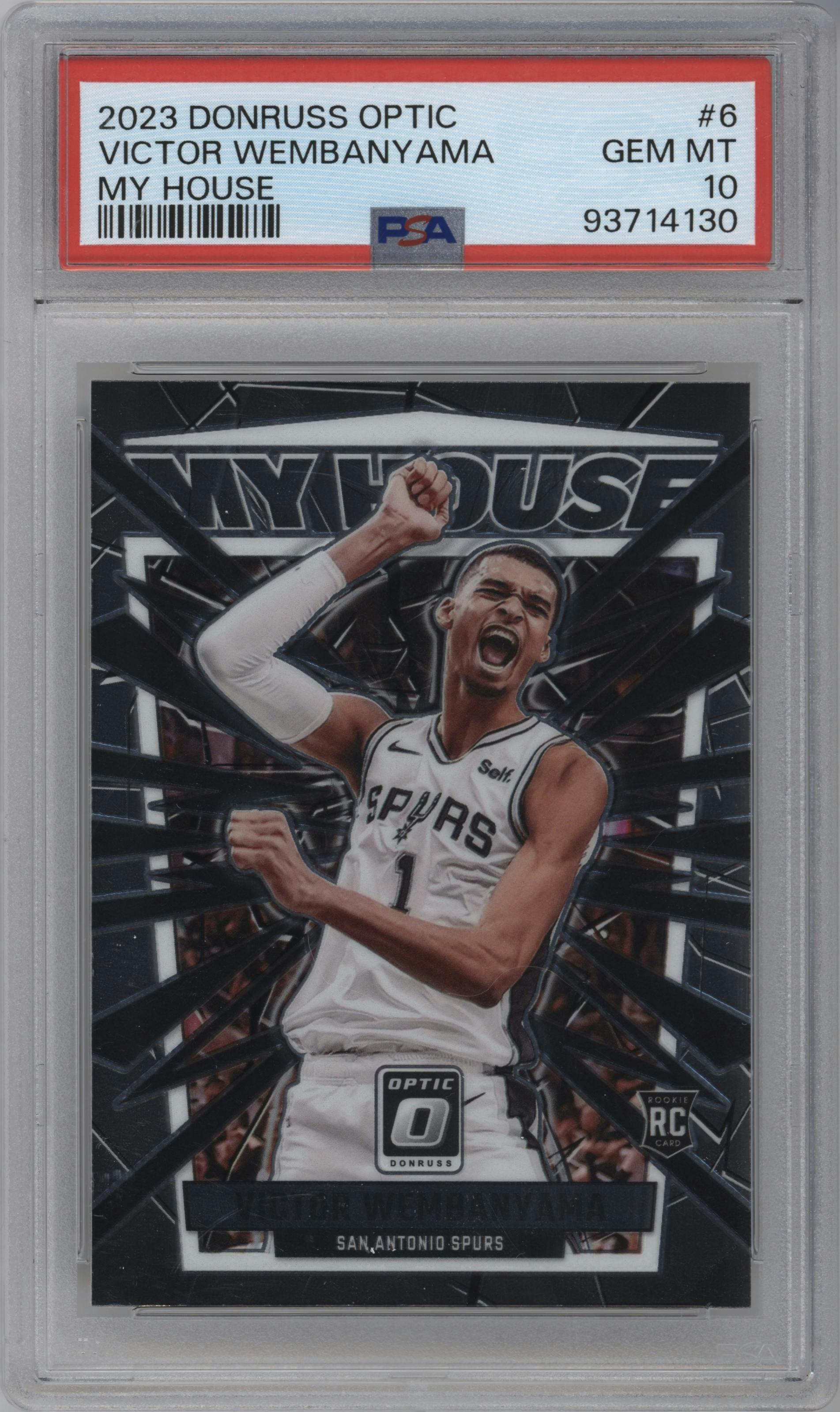 Victor Wembanyama from the 2023-24 Donruss Optic set graded by PSA and given an overall grade of 10.