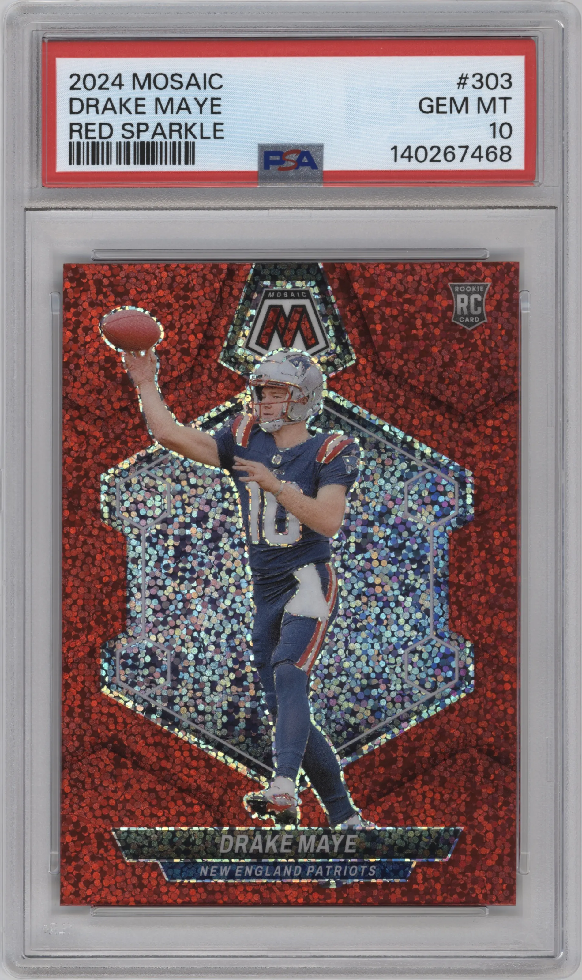 2024 Panini Mosaic Drake Maye Red Sparkle #303 PSA 10