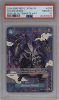 Gecko Moria from the 2024 One Piece set featuring a Alternate Art parallel graded by PSA and given an overall grade of 10.