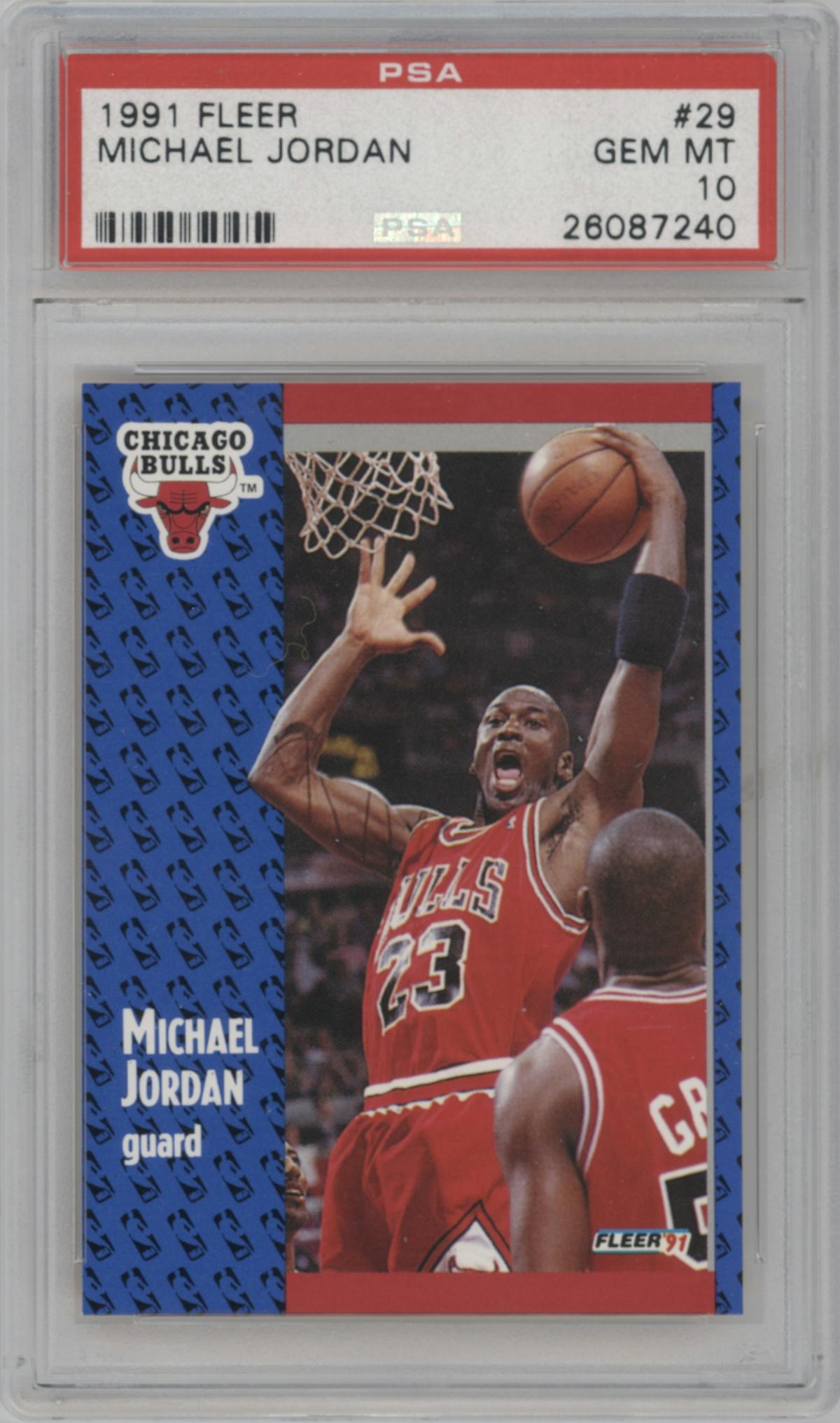 Michael Jordan from the 1991-92 Fleer set graded by PSA and given an overall grade of 10.