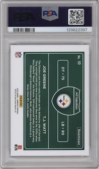 Joe Greene/T.J Watt from the 2024 Donruss set graded by PSA and given an overall grade of 10.