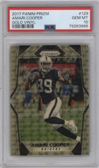 Amari Cooper from the 2017 Panini Prizm set featuring a Gold Vinyl parallel graded by PSA and given an overall grade of 10.