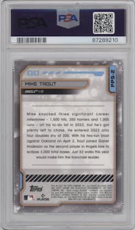 Mike Trout from the 2023 Topps Cosmic Chrome set graded by PSA and given an overall grade of 10.