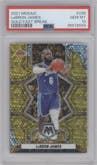 LeBron James from the 2021-22 Panini Mosaic  set featuring a Fast Break Gold parallel graded by PSA and given an overall grade of 10.