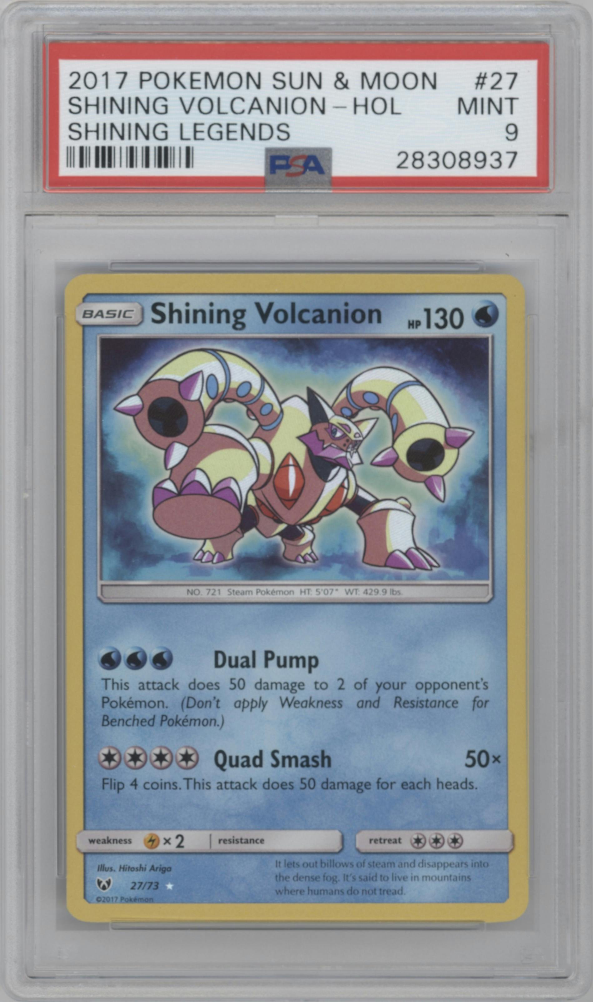 Shining Volcanion from the 2017 Pokemon S&M set graded by PSA and given an overall grade of 9.
