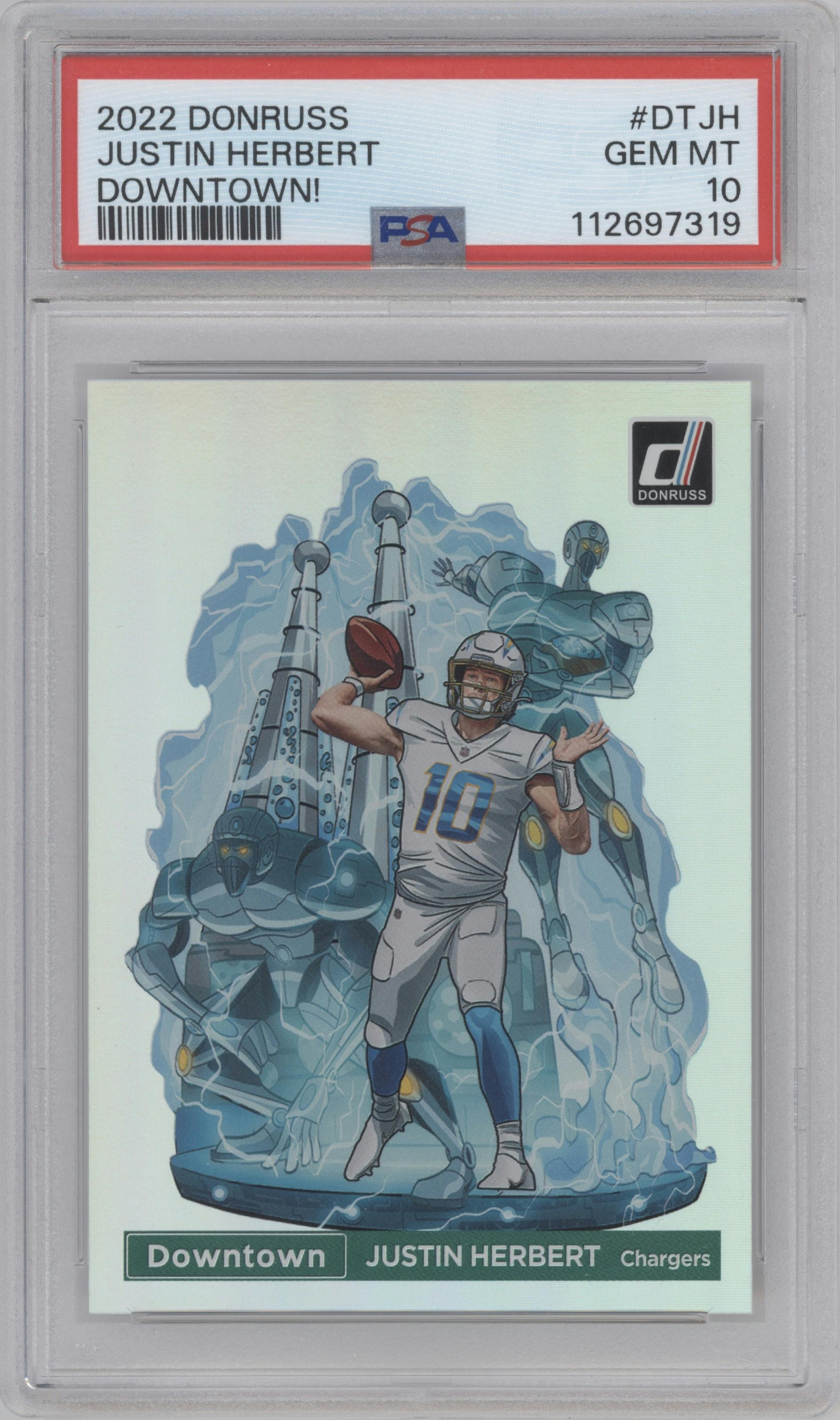 Justin Herbert from the 2022 Panini Donruss set graded by PSA and given an overall grade of 10.