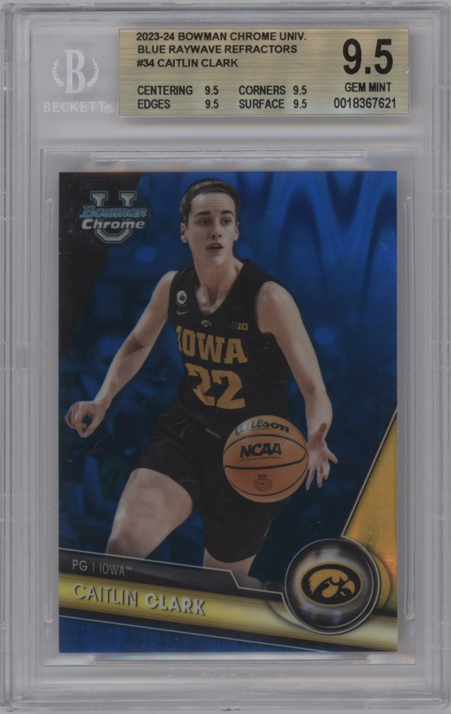 2023 Bowman U Chrome Caitlin Clark Blue Wave #34 BGS 9.5