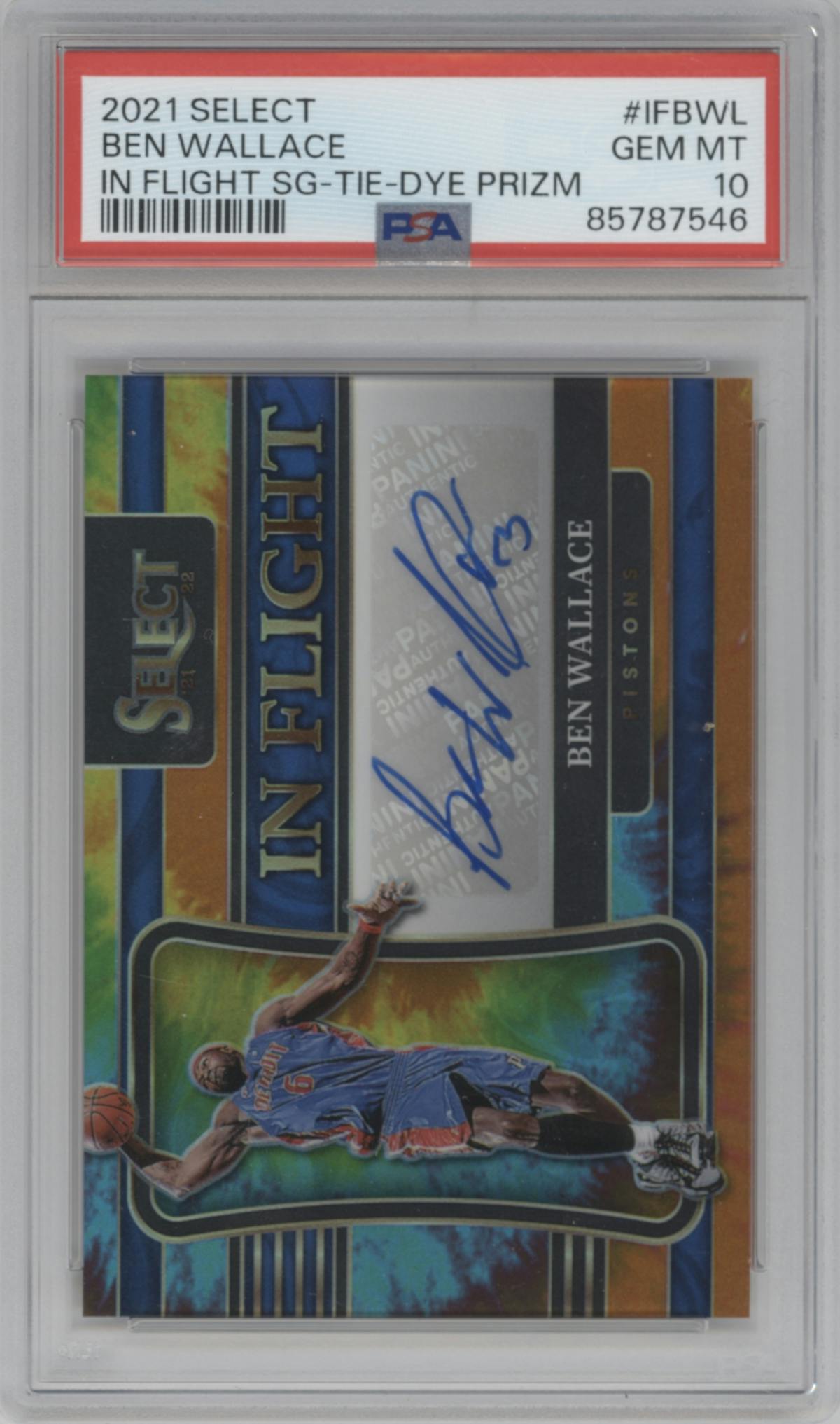 Ben Wallace from the 2021-22 Panini Select set featuring a Tie-Dye parallel graded by PSA and given an overall grade of 10.