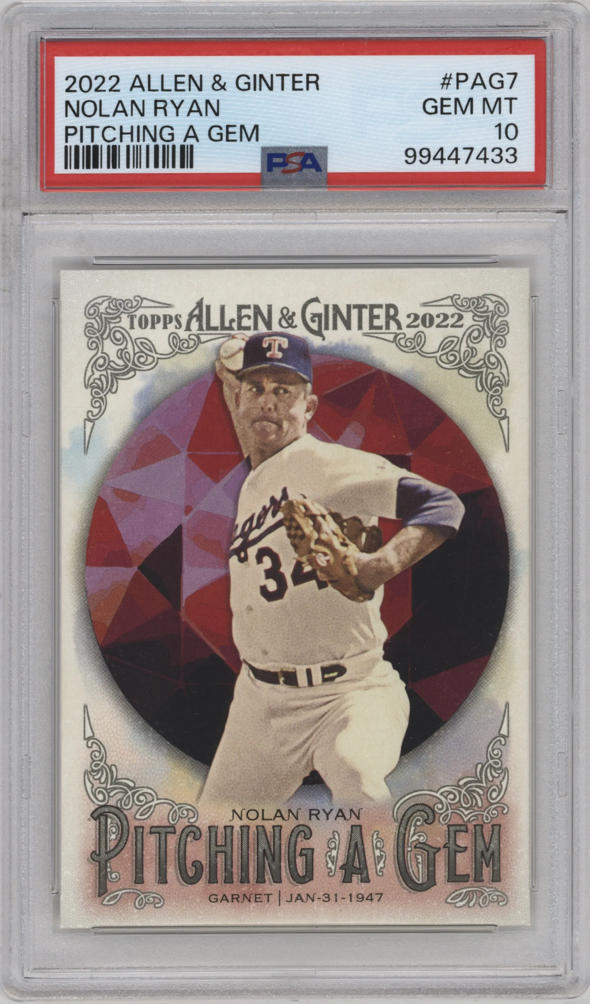 2022 Topps Allen & Ginter Pitching A Gem Nolan Ryan #PAG-7 PSA 10