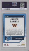 Jayden Daniels from the 2024 Donruss set featuring a Red and Green parallel graded by PSA and given an overall grade of 10.