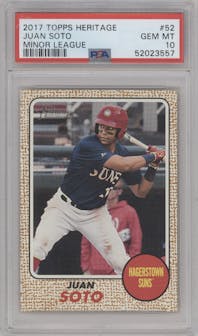 Juan Soto from the 2017 Topps Heritage Minor League set graded by PSA and given an overall grade of 10.