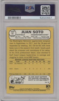 Juan Soto from the 2017 Topps Heritage Minor League set graded by PSA and given an overall grade of 10.