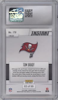 Tom Brady from the 2021 Panini Instant NFL set featuring a Red parallel graded by CSG and given an overall grade of 9.