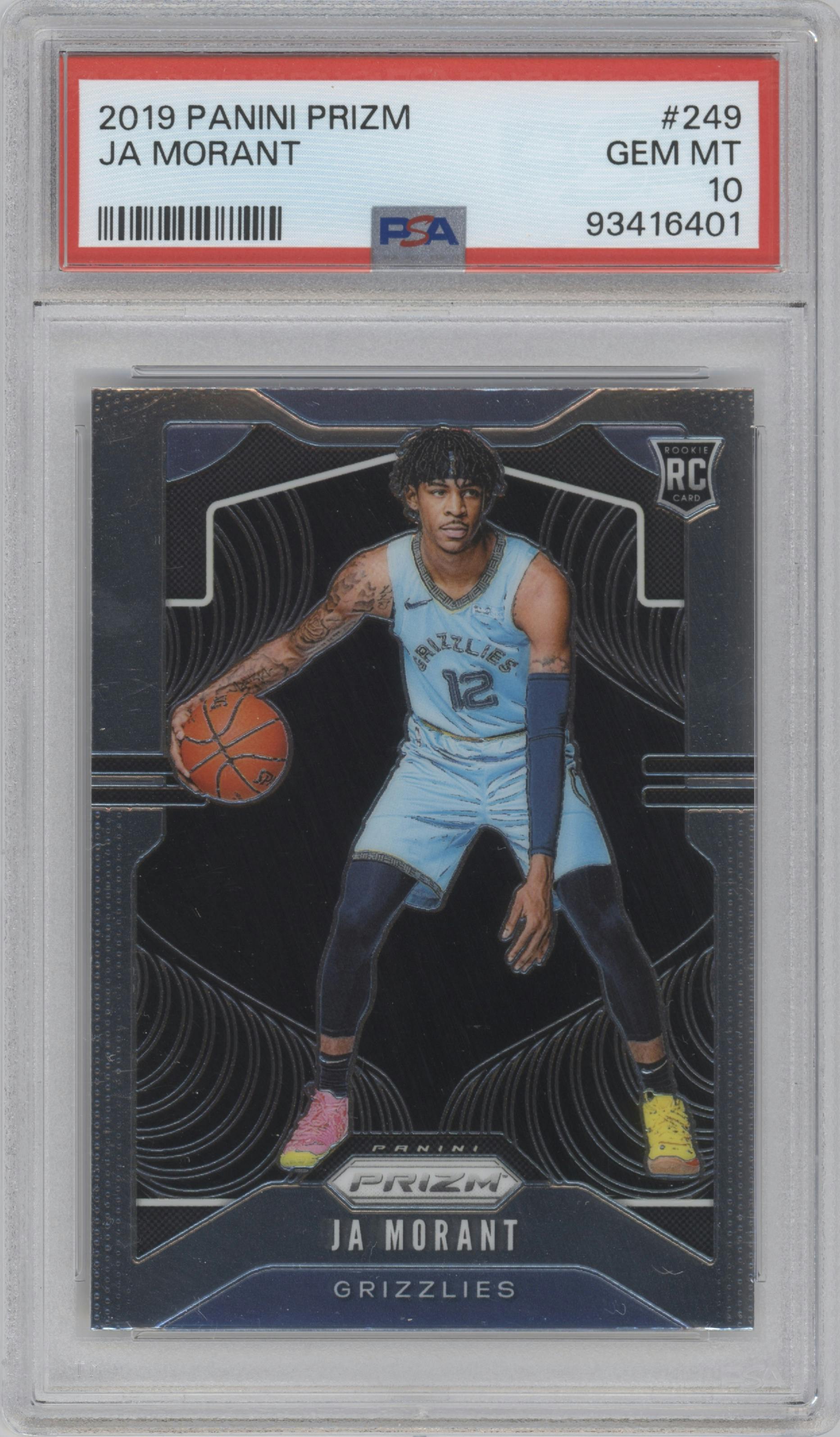 Ja Morant from the 2019-20 Panini Prizm set graded by PSA and given an overall grade of 10.