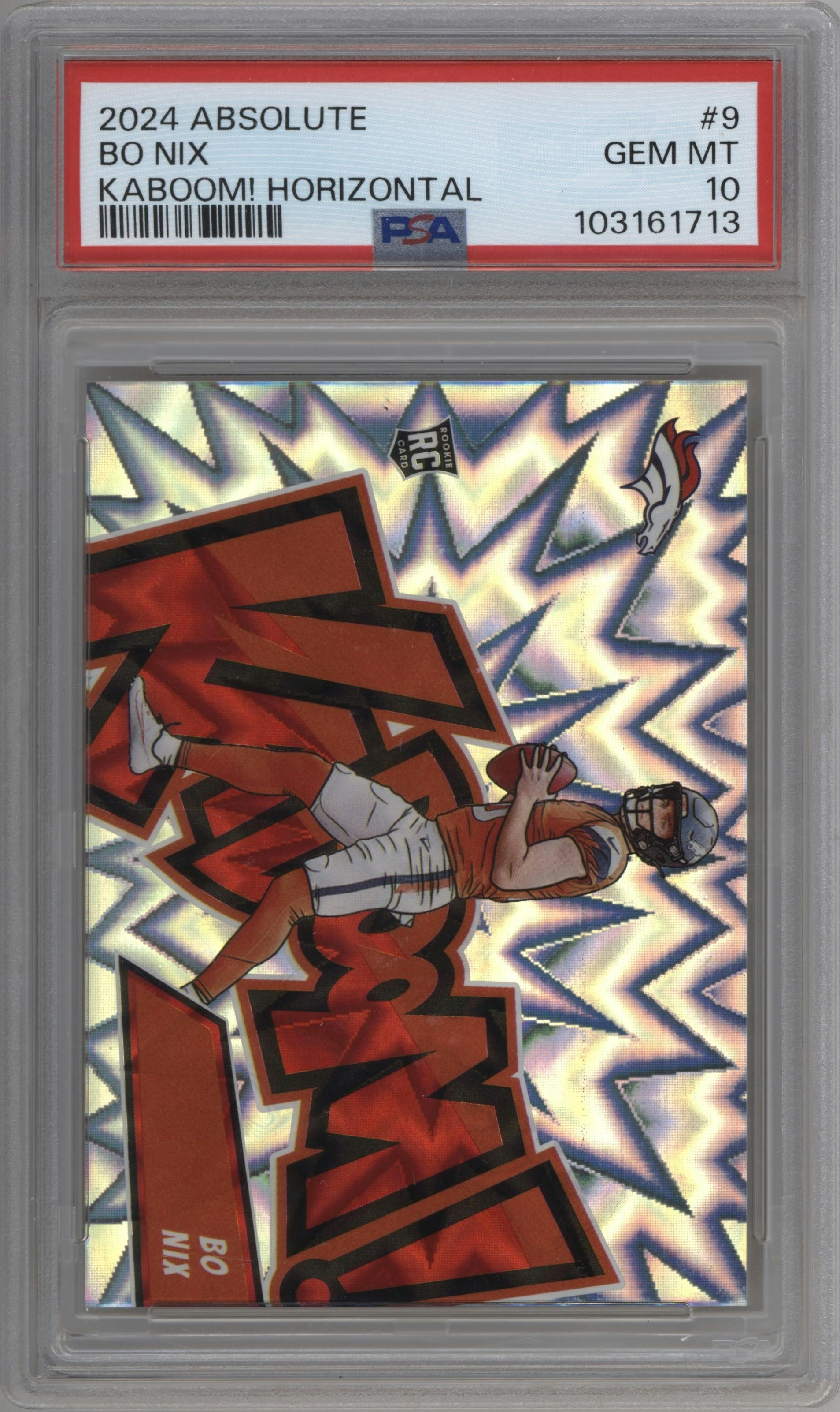 Bo Nix from the 2024 Panini Absolute set graded by PSA and given an overall grade of 10.