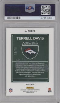 Terrell Davis from the 2022 Panini Donruss Optic set featuring a Black Pandora parallel graded by PSA and given an overall grade of 10.