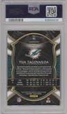 Tua Tagovailoa from the 2020 Panini Select set featuring a Silver Prizm parallel graded by PSA and given an overall grade of 9.