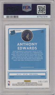 Anthony Edwards from the 2020-21 Panini Donruss Optic set featuring a Orange parallel graded by PSA and given an overall grade of 9.