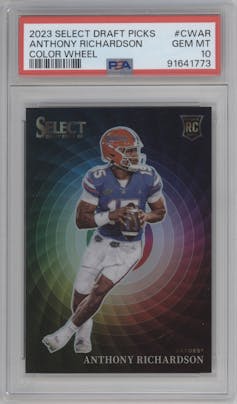 Anthony Richardson from the 2023 Panini Select Draft Picks set graded by PSA and given an overall grade of 10.