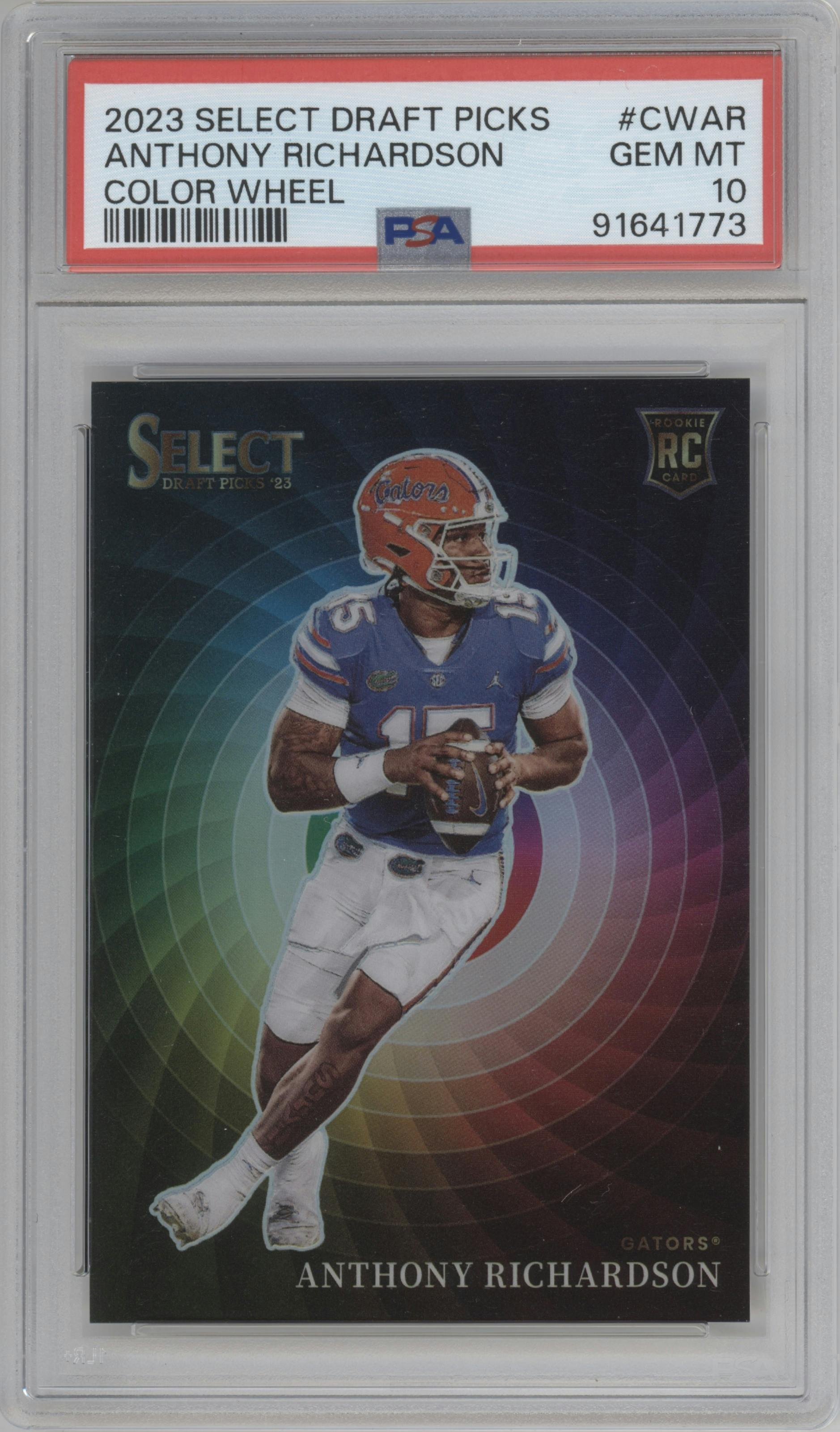 Anthony Richardson from the 2023 Panini Select Draft Picks set graded by PSA and given an overall grade of 10.