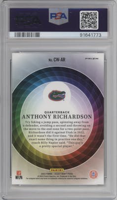 Anthony Richardson from the 2023 Panini Select Draft Picks set graded by PSA and given an overall grade of 10.