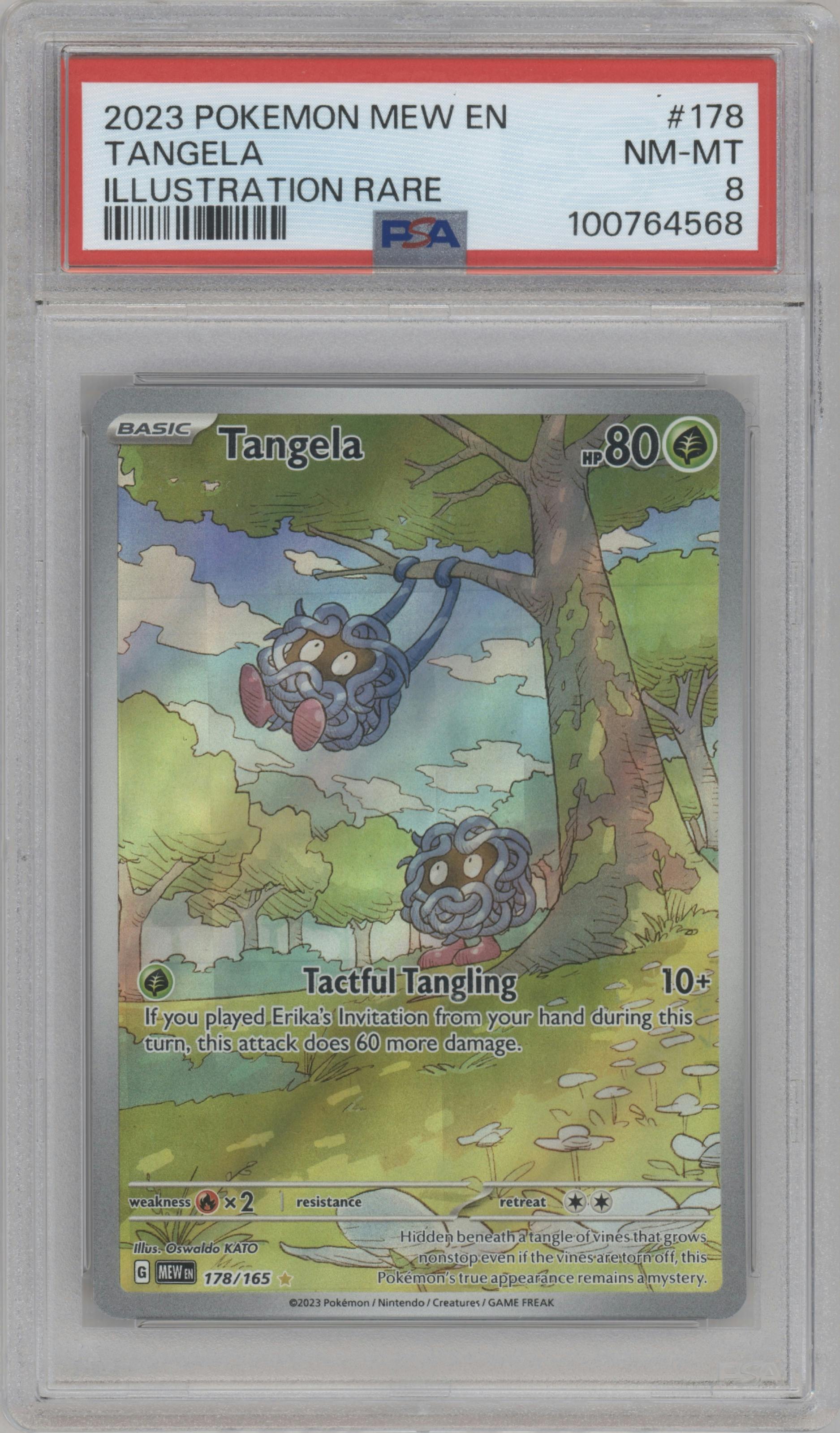 Tangela from the 2023 Pokemon SV set graded by PSA and given an overall grade of 8.