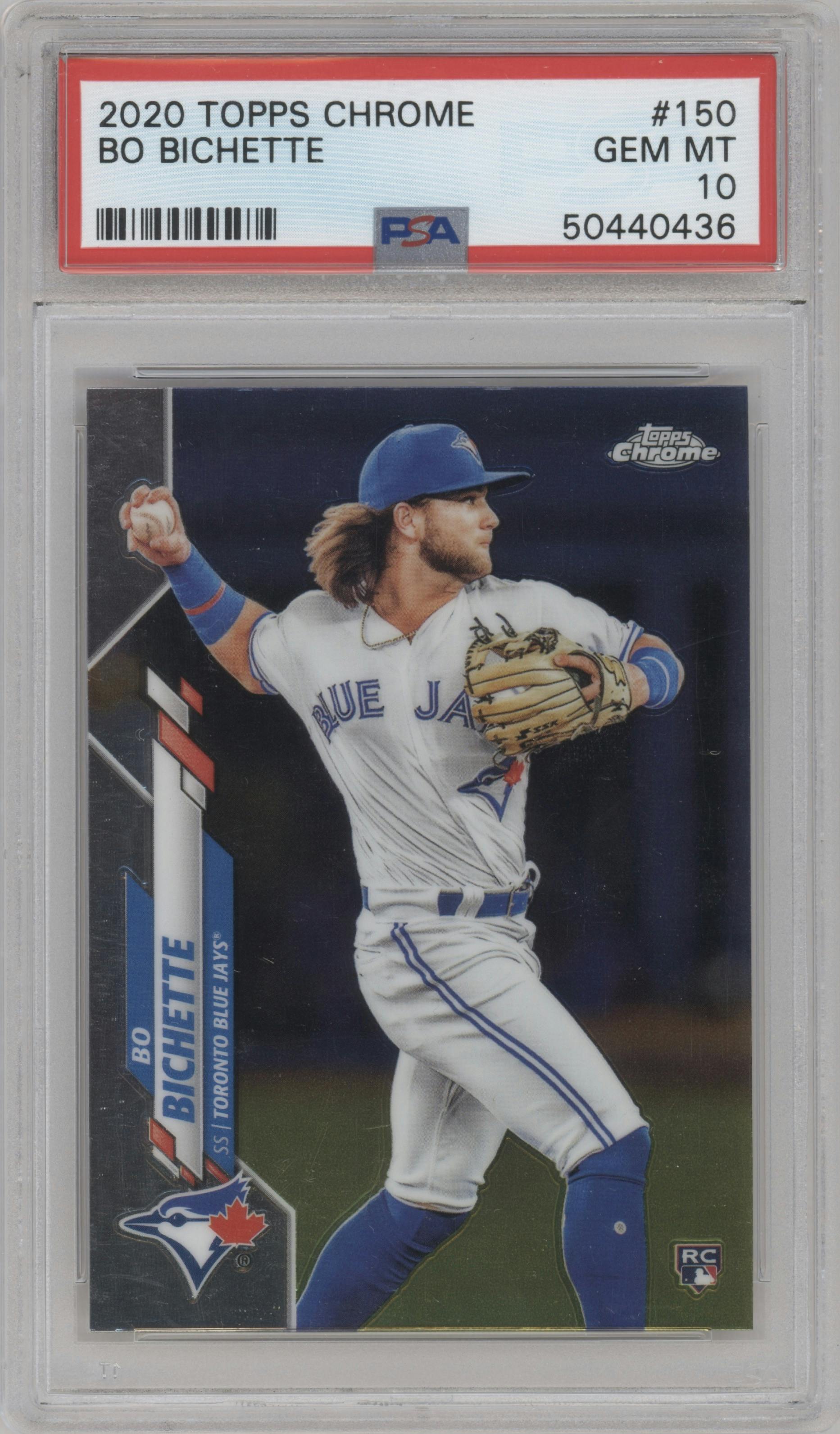 Bo Bichette from the 2020 Topps Chrome set graded by PSA and given an overall grade of 10.
