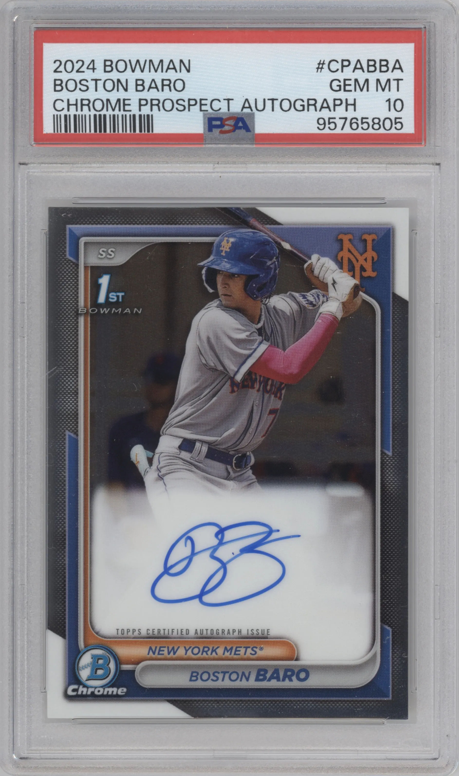 Boston Baro from the 2024 Bowman set graded by PSA and given an overall grade of 10.