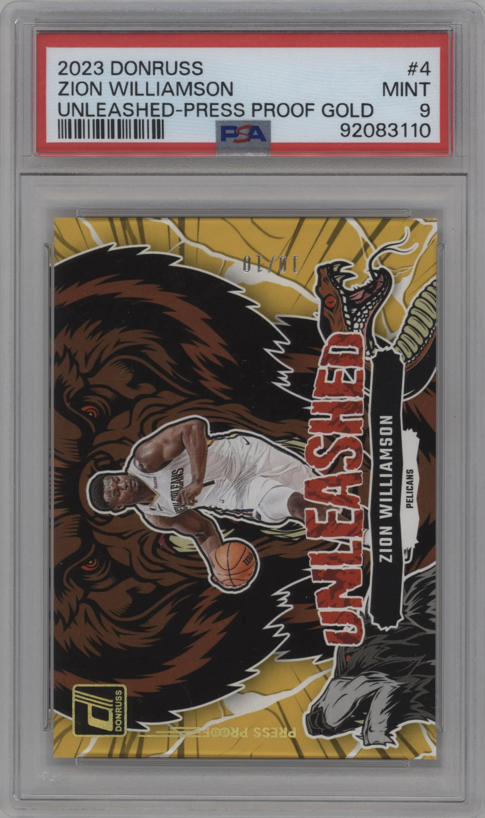 2023 Panini Donruss Unleashed Zion Williamson Gold Press Proof PSA 9