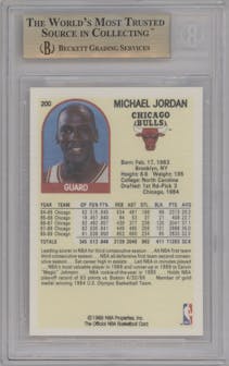 Michael Jordan  from the 1989-90 NBA Hoops  set graded by Beckett and given an overall grade of 9.5.
