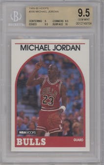 Michael Jordan  from the 1989-90 NBA Hoops  set graded by Beckett and given an overall grade of 9.5.