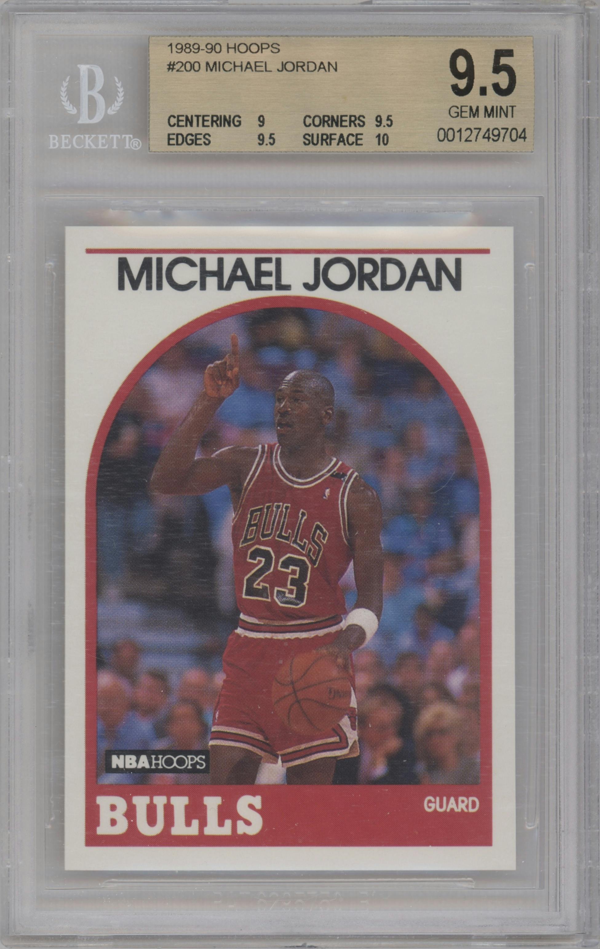 Michael Jordan  from the 1989-90 NBA Hoops  set graded by Beckett and given an overall grade of 9.5.