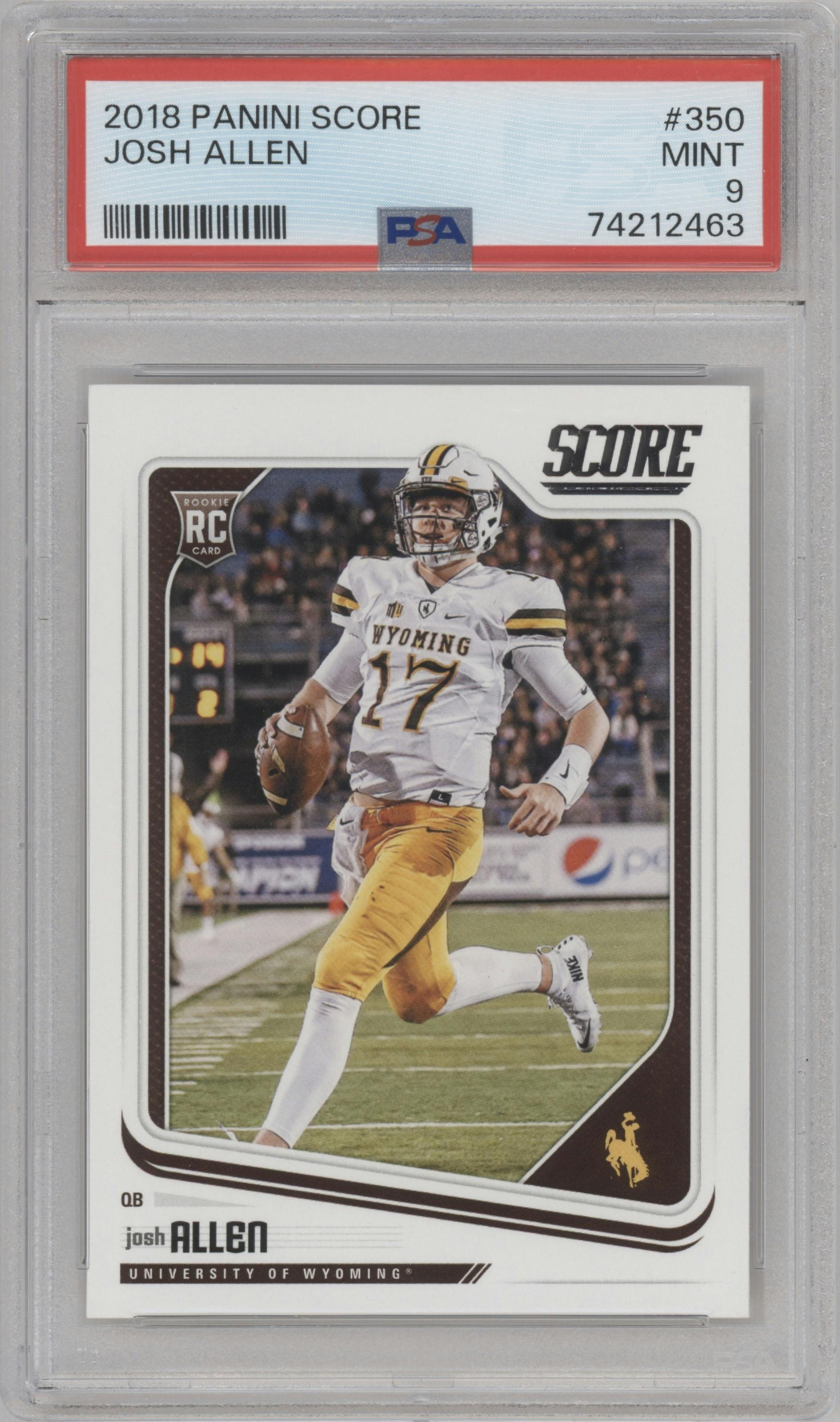 Josh Allen from the 2018 Panini Score set graded by PSA and given an overall grade of 9.