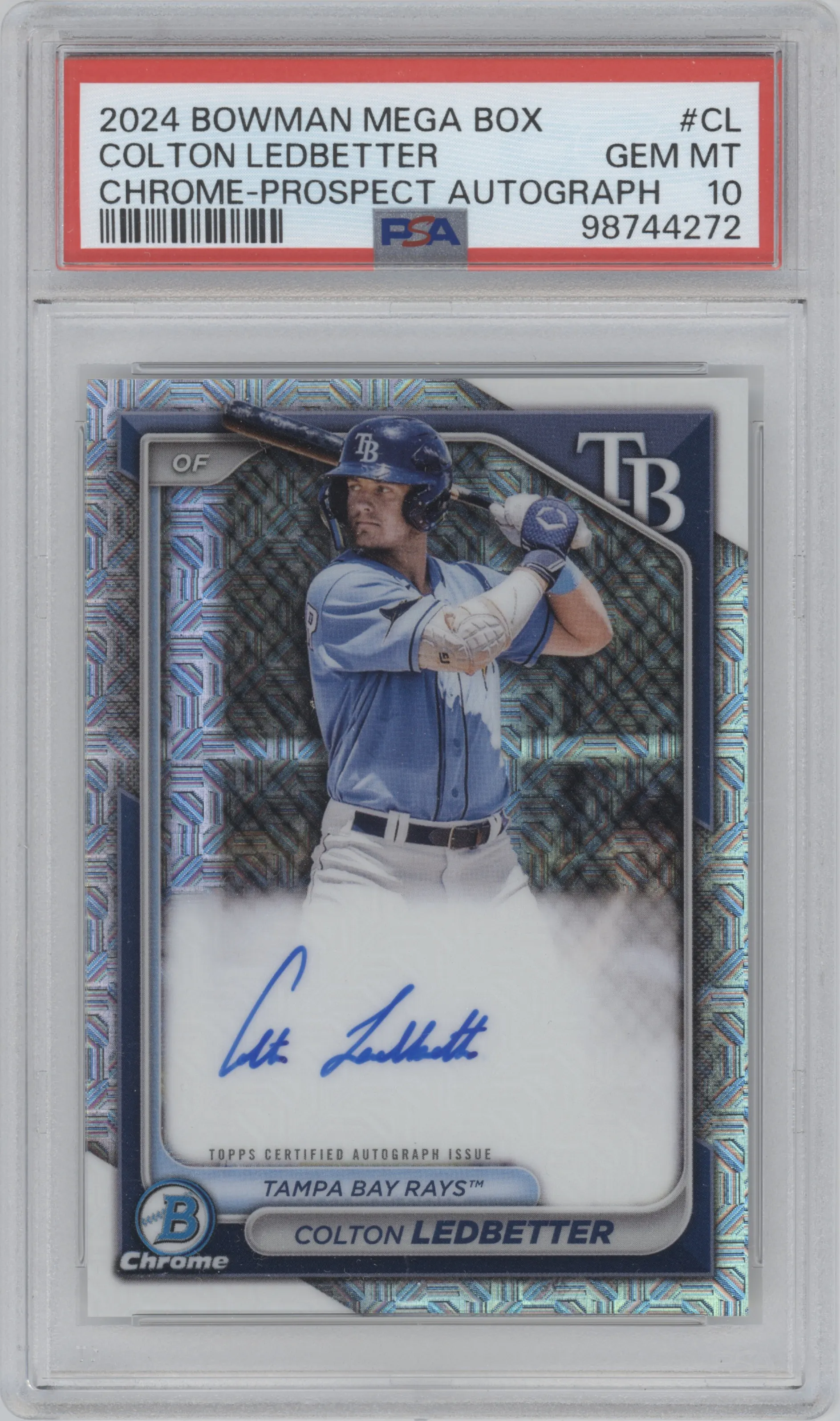2024 Bowman Mega Box Chr.Pros.Auto Colton Ledbetter PSA 10