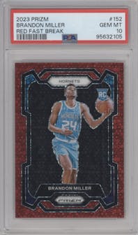 Brandon Miller from the 2023-24 Panini Prizm set featuring a Fast Break Red parallel graded by PSA and given an overall grade of 10.