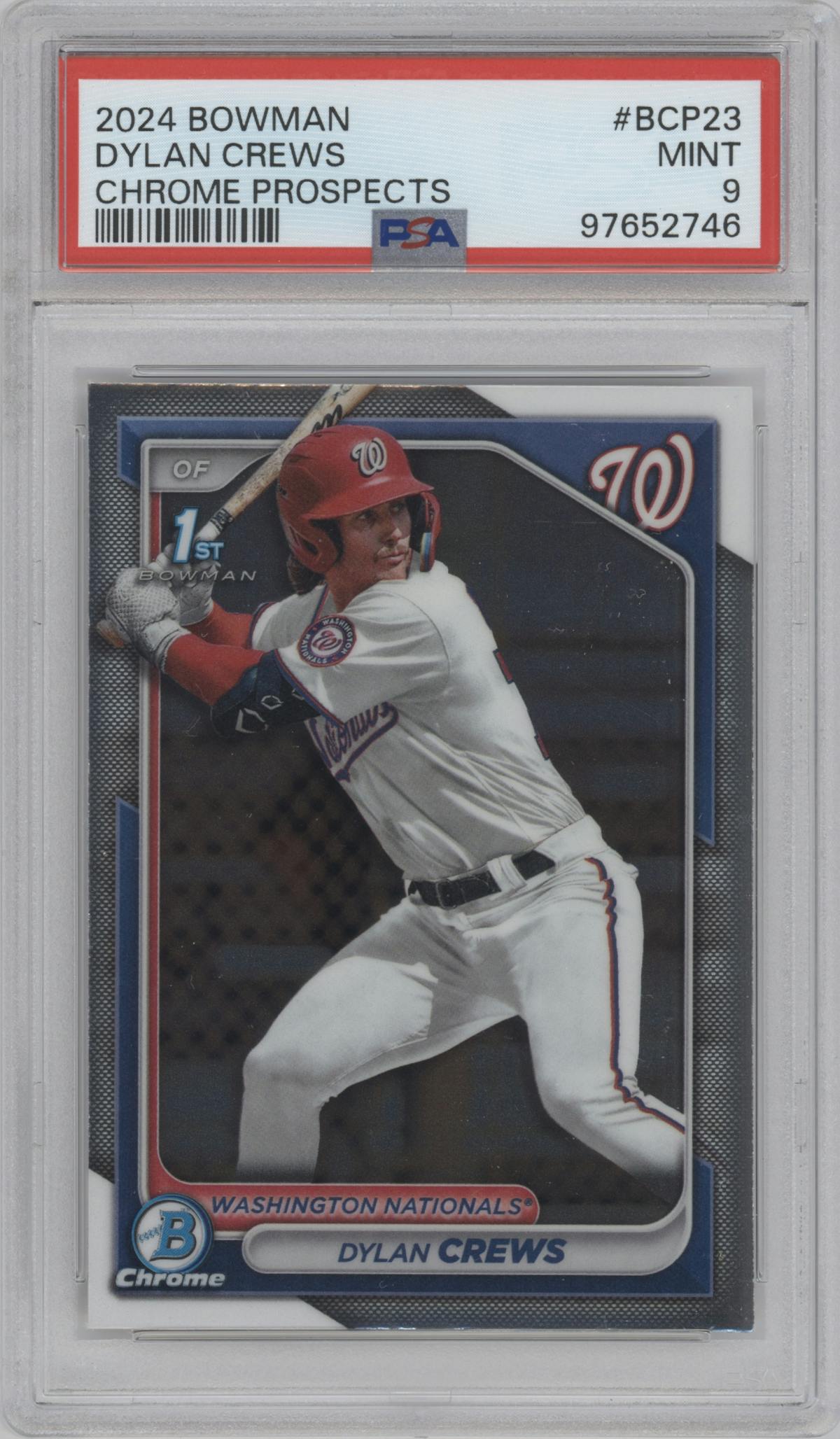 Dylan Crews from the 2024 Bowman set graded by PSA and given an overall grade of 9.