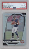 Caleb Williams from the 2024 Panini Prizm set featuring a Silver Prizm parallel graded by PSA and given an overall grade of 8.