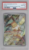 Eevee from the 2025 Pokemon SV set featuring a Prismatic Evolutions Elite Trainer Box parallel graded by PSA and given an overall grade of 10.