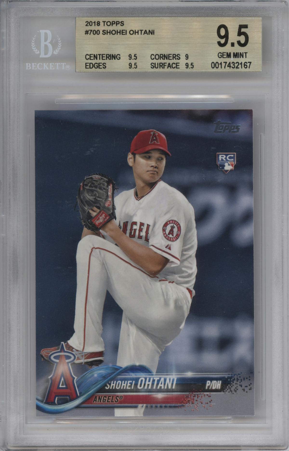Shohei Ohtani from the 2018 Topps Series 2 set graded by Beckett and given an overall grade of 9.5.