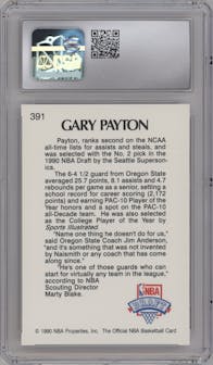 Gary Payton from the 1990-91 NBA Hoops set graded by CSG and given an overall grade of 9.5.