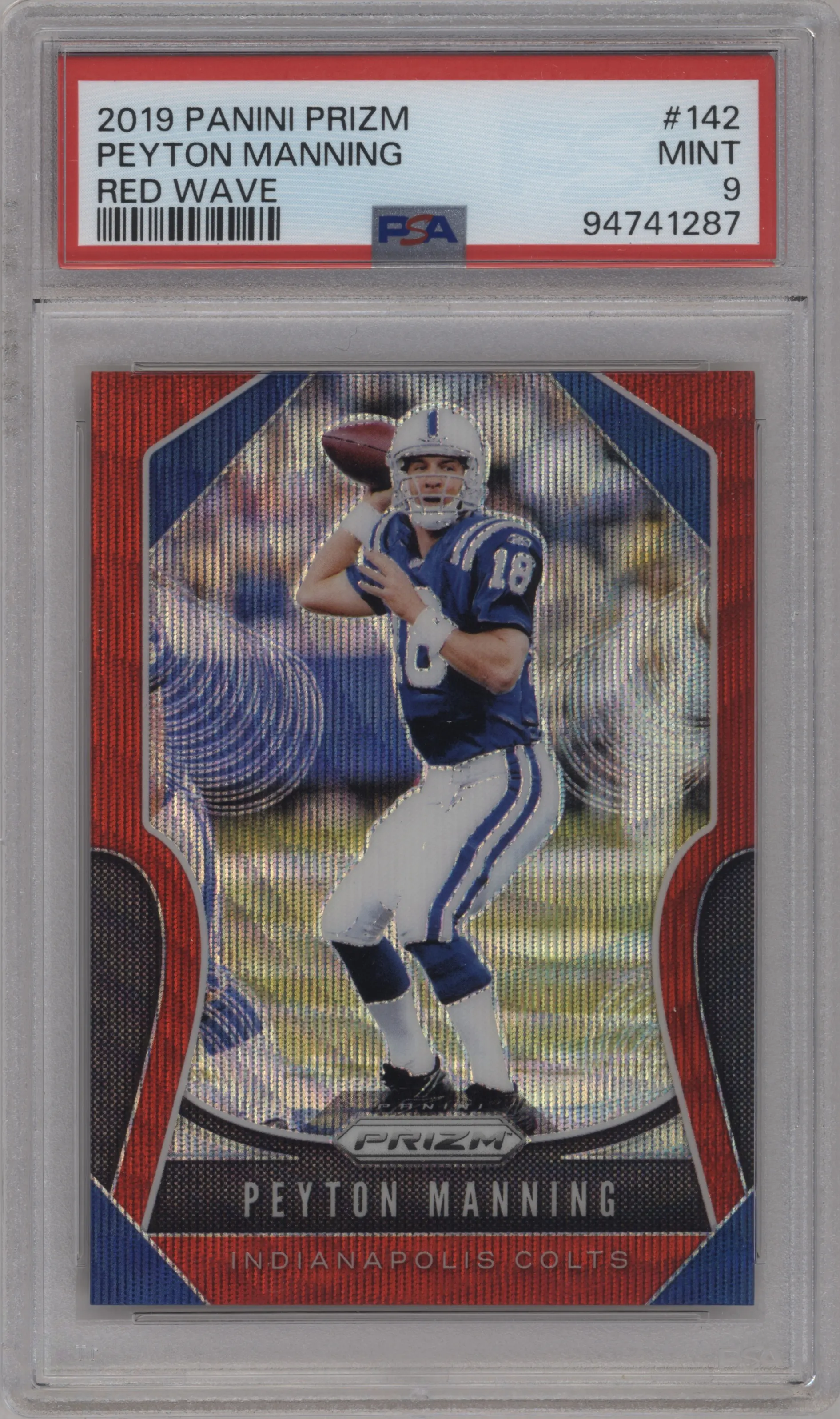 2019 Panini Prizm Peyton Manning Red Wave #142 PSA 9